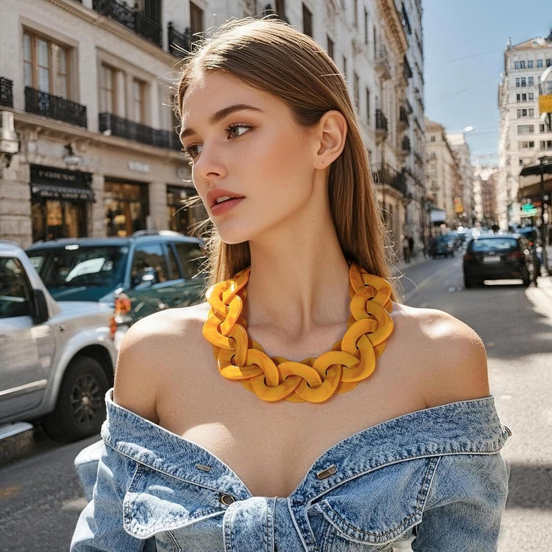 Bocar Statement Chunky Acrylic Cuban Choker Necklace Fashion Bib Collar Chain Necklace for Women(NK-10666) - Image 3